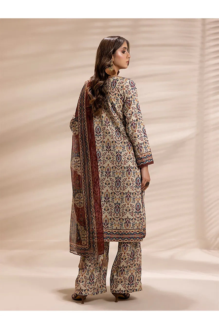 Winter 3PC Printed Linen Suit with Custom Stitching