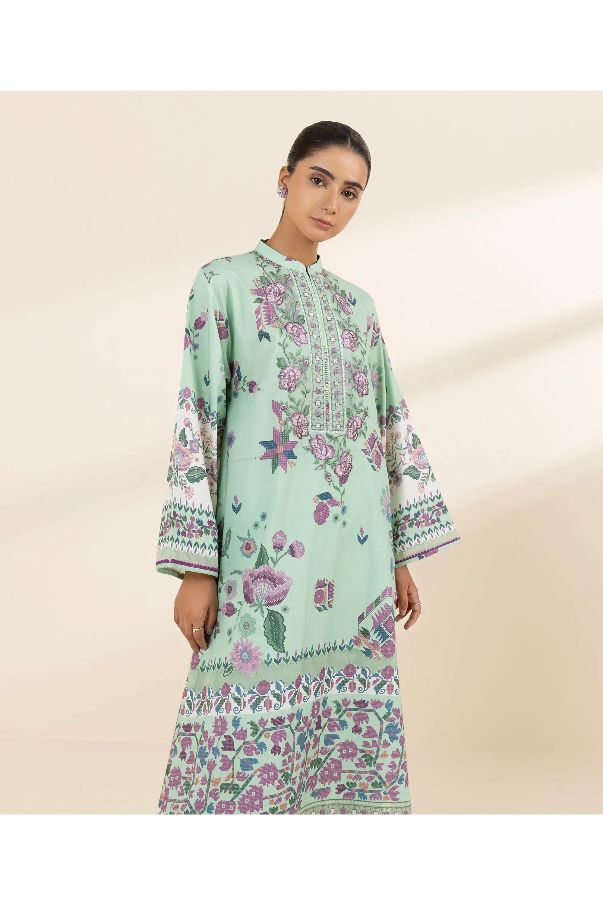 Winter 3PC Printed Khaddar Suit with Custom Stitching