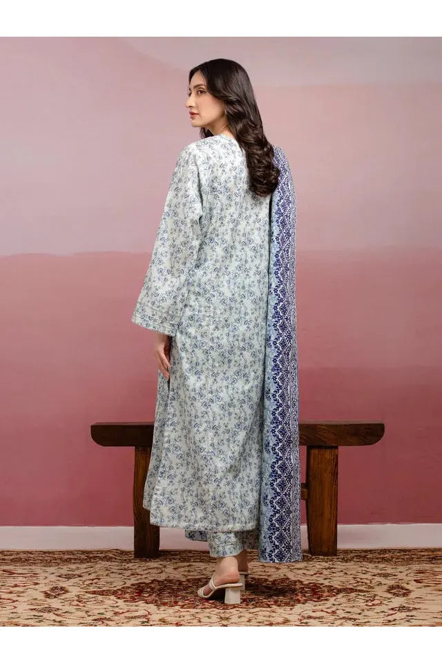 Grey & Blue Printed Lawn 3 Piece