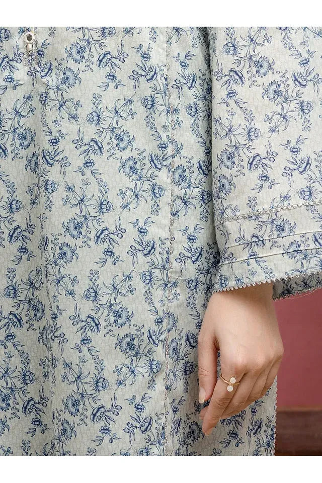 Grey & Blue Printed Lawn 3 Piece