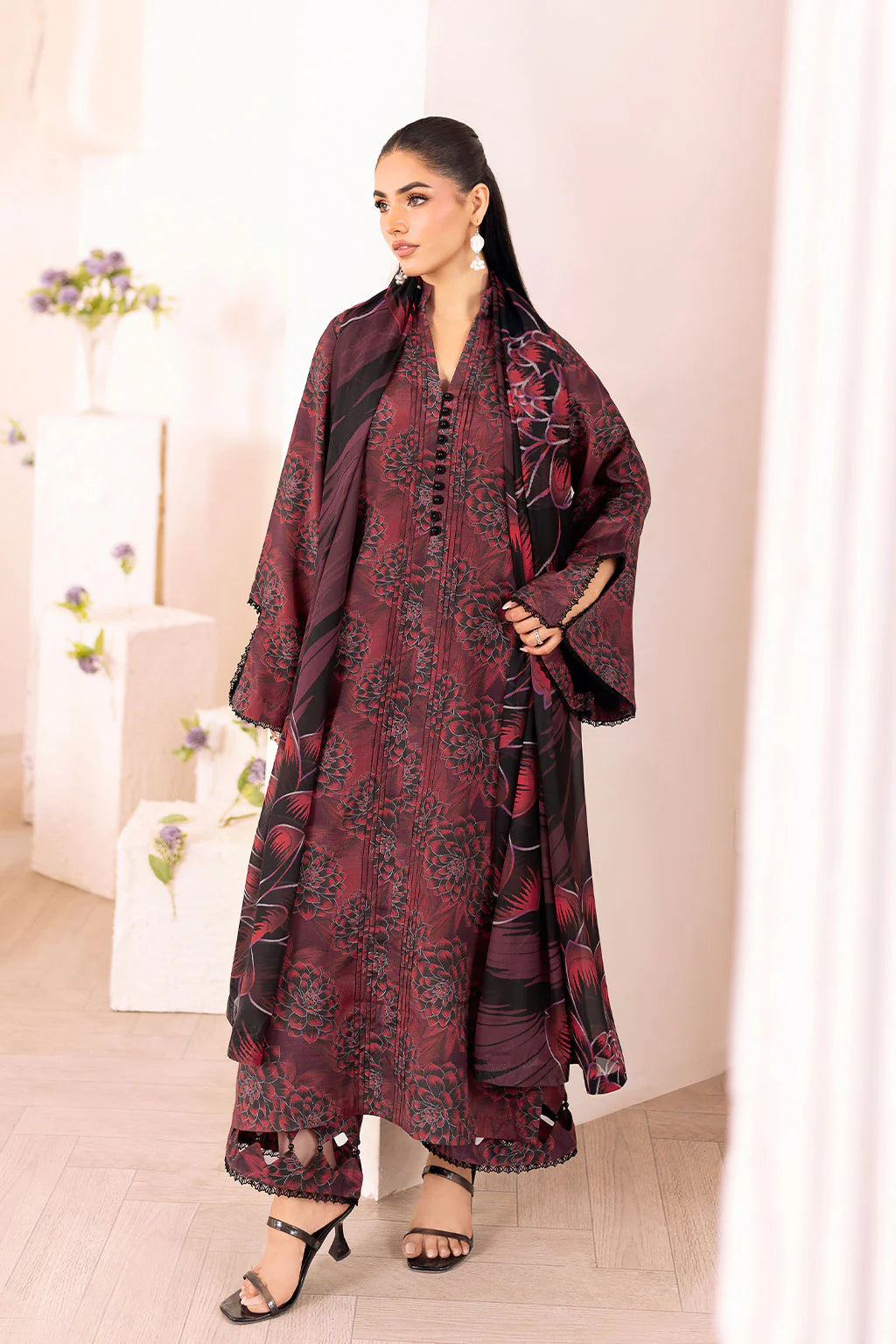 Winter 3PC Printed Khaddar Suit with Custom Stitching