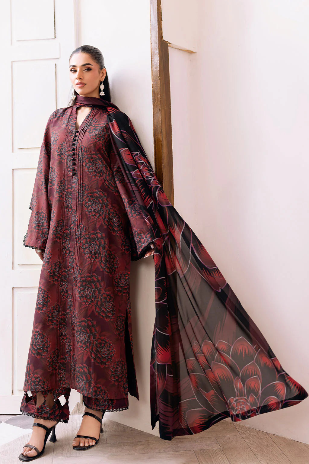 Winter 3PC Printed Khaddar Suit with Custom Stitching