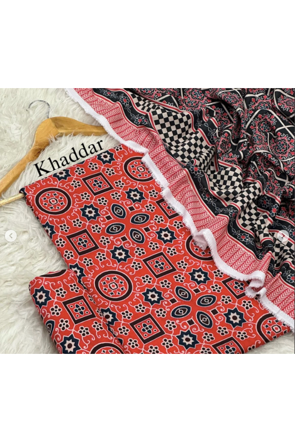 Winter 3PC Printed Khaddar Suit with Custom Stitching