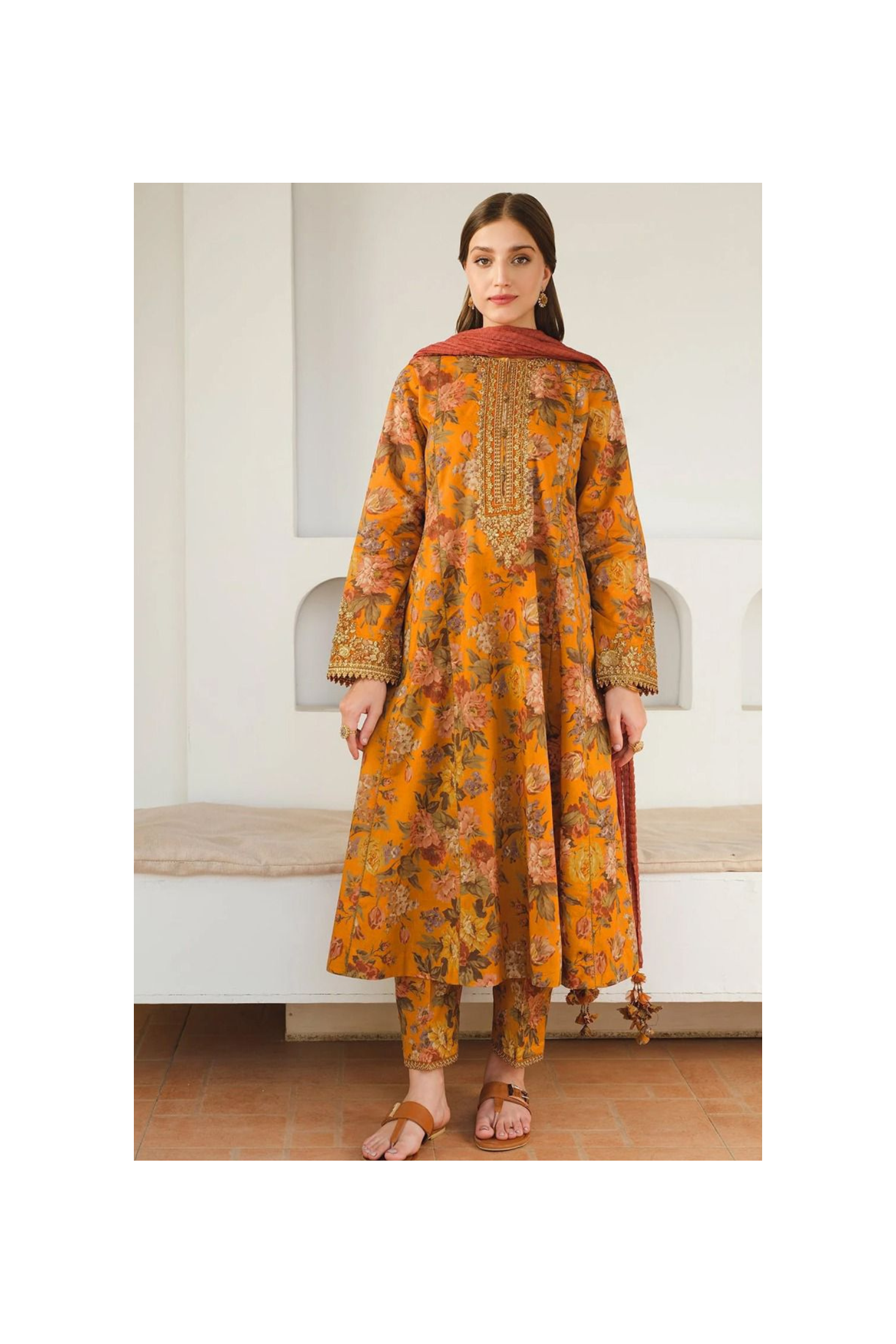 Winter 3PC Printed Linen Suit with Custom Stitching