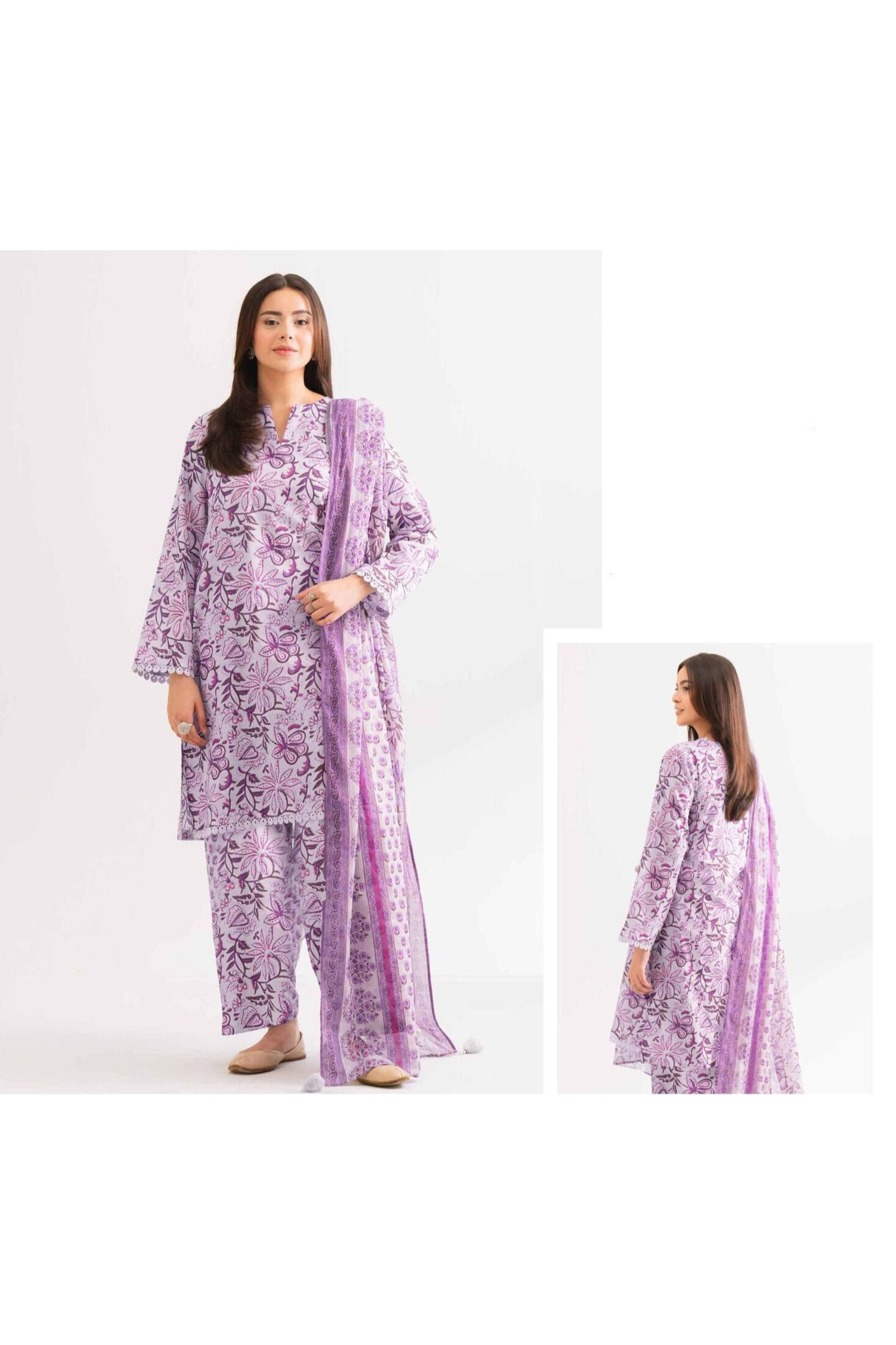 Winter 3PC Printed Linen Suit with Custom Stitching