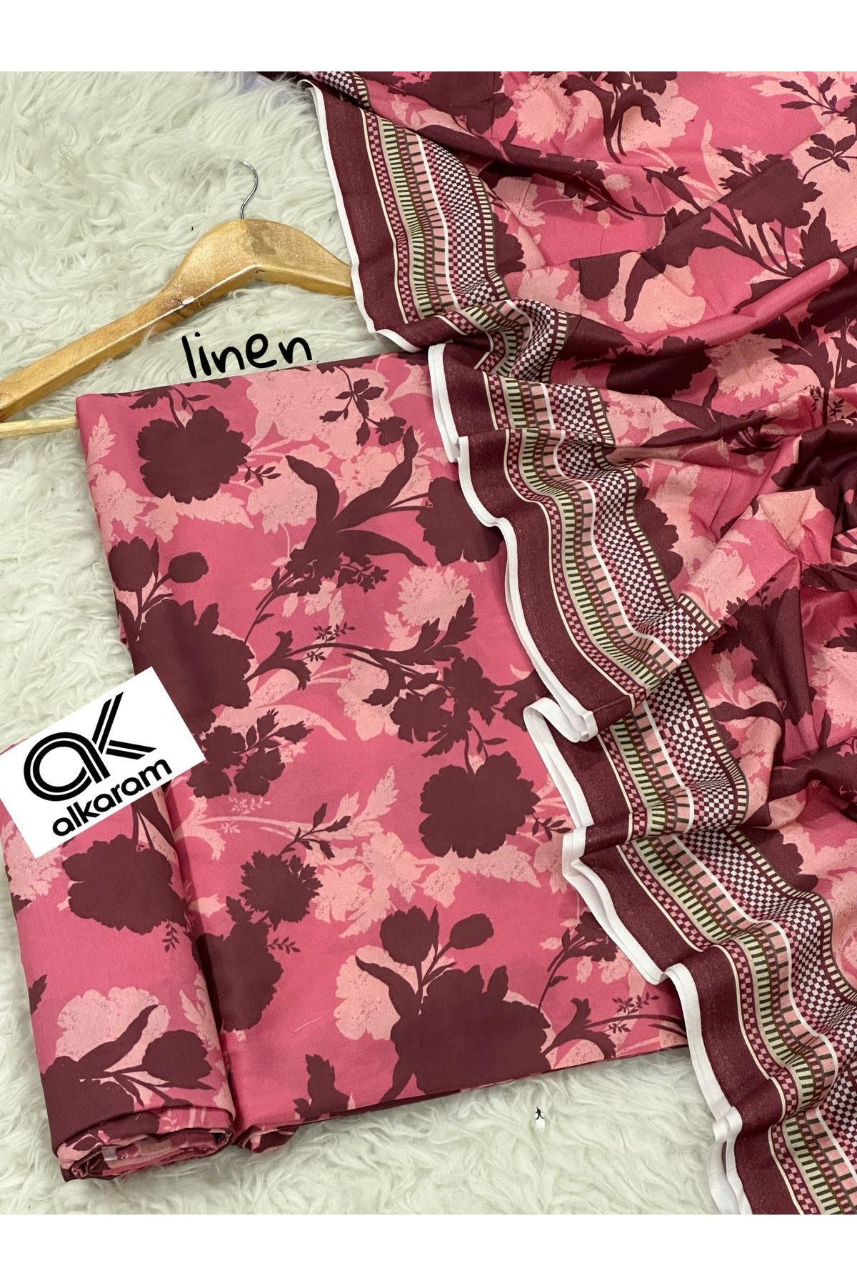 Winter 3PC Printed Linen Suit with Custom Stitching