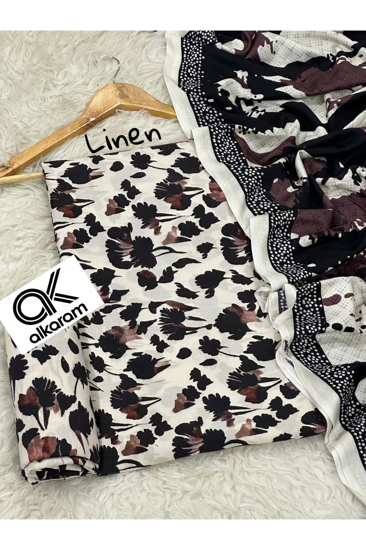 Winter 3PC Printed Linen Suit with Custom Stitching