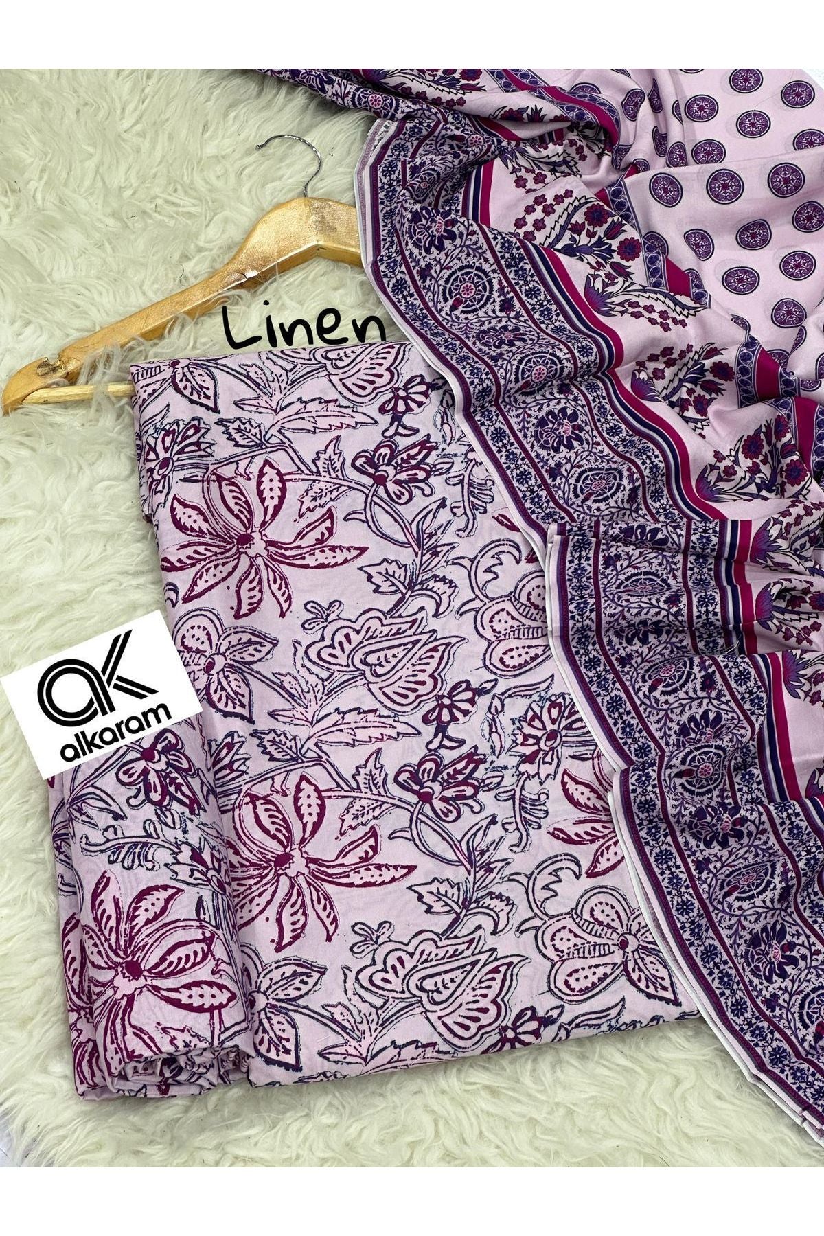Winter 3PC Printed Linen Suit with Custom Stitching