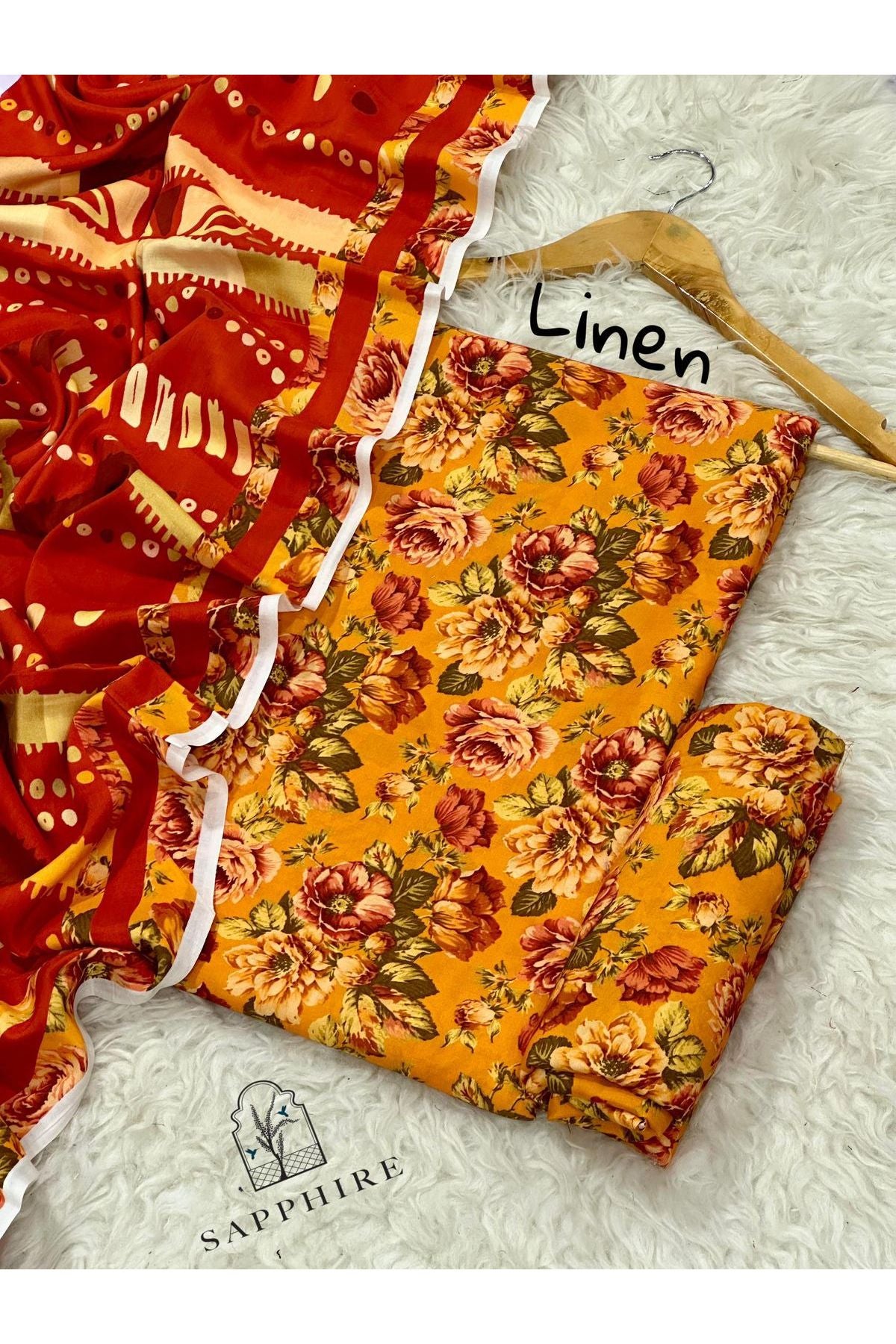 Winter 3PC Printed Linen Suit with Custom Stitching
