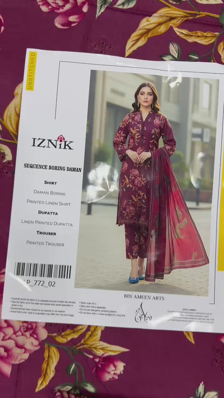 Daman Boring 3 Piece Linen Printed Suit with Custom Stitching